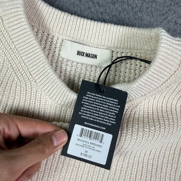 Buck Mason Seafarer Cotton Rib Crew Neck Sweater Mens Medium Sand Dollar NEW - Picture 3 of 8